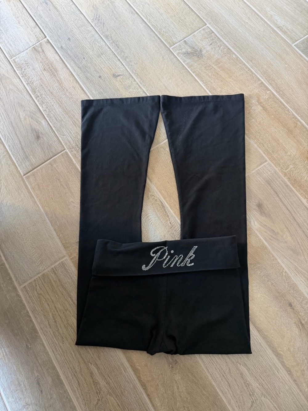 VS PINK Black Flare Leggings with BLING Waistband